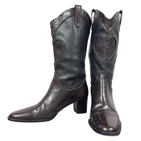 Brighton Western Festival Heart Braided Leather Cowgirl Country Croc Boots